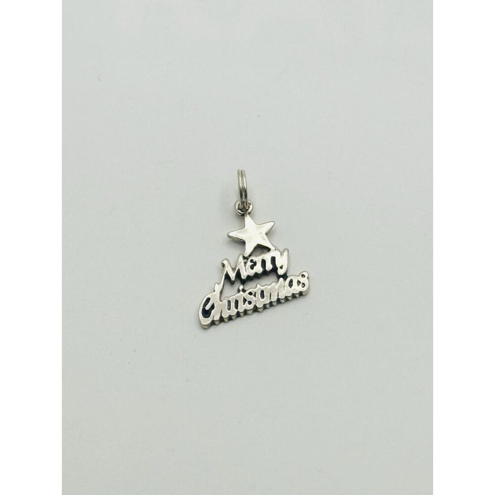 Vintage 925 Sterling Silver Merry Christmas Holiday Necklace Pendant Charm G1